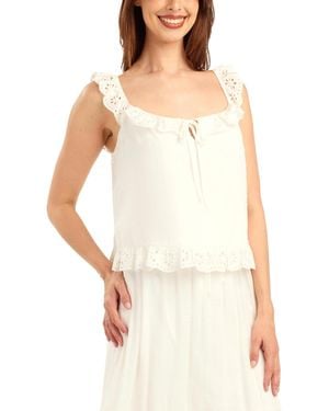 Bcx Striped Ruffle-detail Square Neck Top - White