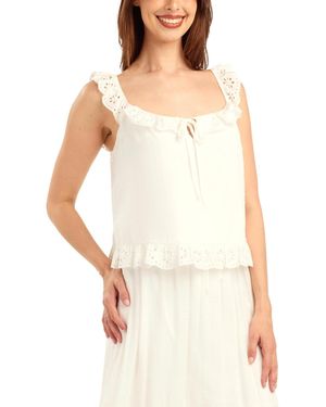 Bcx Striped Ruffle-detail Square Neck Top - White