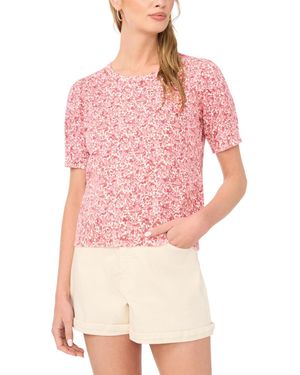 1.STATE Floral Print Short-sleeve Crewneck Sweater - Pink
