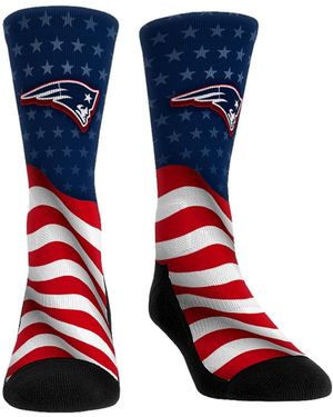 Rock Em Socks And New England Patriots Patriotic Flag Crew Socks - Blue
