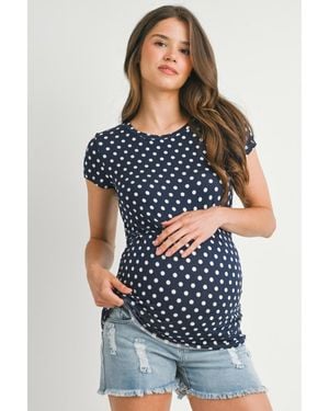 Hello Miss Maternity Short Sleeve Crewneck Polka Dot T-shirt - Blue