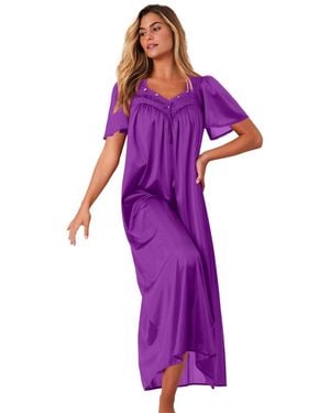 Only Neccessities Plus Size Only Necessities Long Silky Lace-trim Gown - Purple