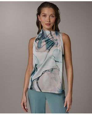 Donna Karan Cowl Neck Sleeveless Top - Blue