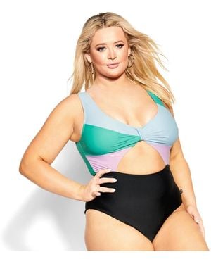 City Chic Plus Size Lulu Splice 1 Piece - Blue