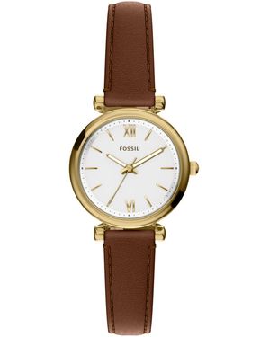 Fossil Carlie Three-hand Brown Leather Watch - White