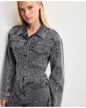 GOOD AMERICAN Dolly Joleans Crystal Denim Jacket - Gray