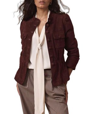 Mint Velvet Stand-collar Peplum Suede Jacket - Brown