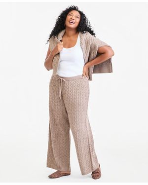Style & Co. Plus Size Shine Cable-knit Wide-leg Sweater Pants - White