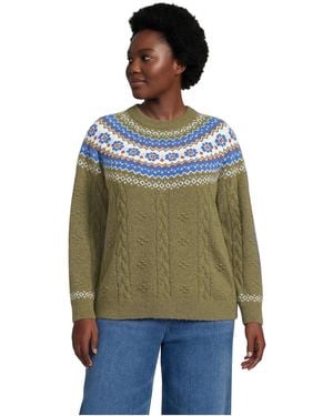 Lands' End Fair Isle Cable-knit Bobble Sweater - Green