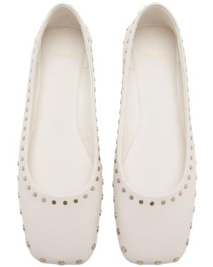 Mango Studded Square-toe Ballet Flats - White