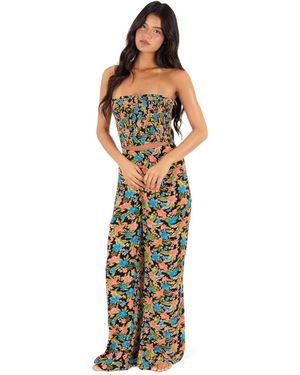 Hurley Miami Garden Smocked Cropped Swim Top - Metallic