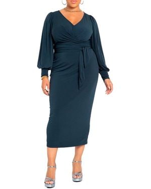Eloquii Plus Size Cross Front Midi Dress - Blue
