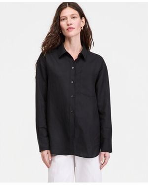 On 34th Linen-blend Relaxed Oversized Button-down Shirt - Black