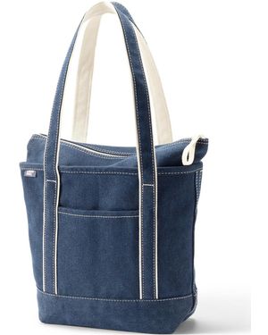 Lands' End Medium Denim Long Handle Zip Top Tote Bag - Blue
