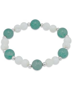 Macy's 14k Gold-plated Over Brass Imitation Pearl Aventurine Beads Stretch Bracelet - Blue
