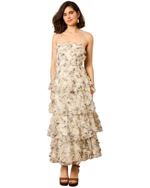 Oasis Floral Textured Strappy Midaxi Dress - Natural