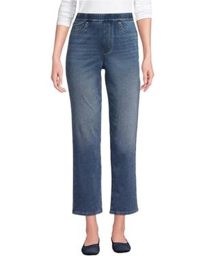 Lands' End Starfish High Rise Knit Denim Straight Crop Jeans - Blue