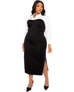 Buxom Couture Plus Size Contrast Shirt Dress - Black