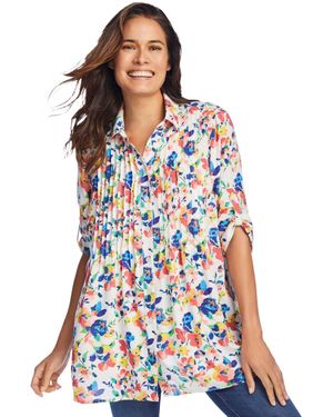 Woman Within Plus Size Within Rayon 7-day Pintucked Tunic Blouse - Blue