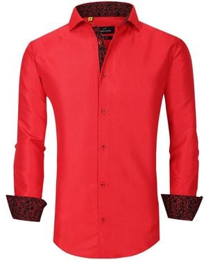 Azaro Uomo Slim Fit Business Nautical Button Down Dress Shirt - Red