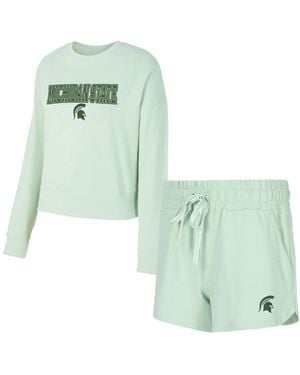 Concepts Sport Michigan State Spartans Elevation Tri-blend Long Sleeve Top And Short - Green