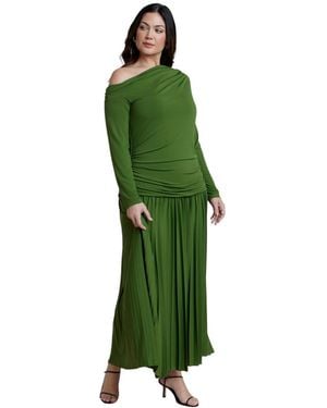 Eloquii Plus Size Long Sleeve Drop Waist Maxi Dress - Green