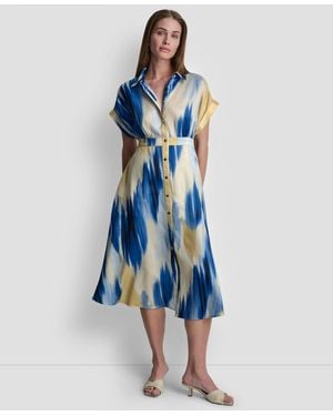 DKNY Abstract Printed Midi Shirt Dress - Blue