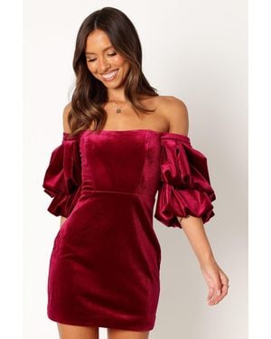 Petal & Pup Dali Off Shoulder Velvet Mini Dress - Red