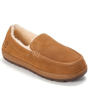 Dearfoams Fitzgerald Genuine Suede Moccasin Slippers - Brown