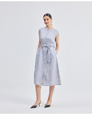 REISTOR Back Cut Out Linen Dress - Blue