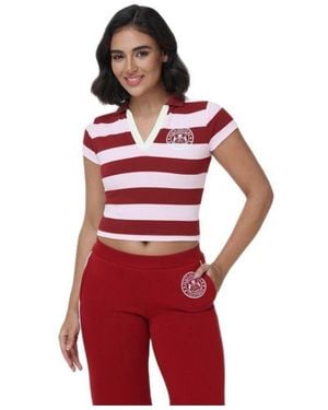 Juicy Couture Cropped Stripe Polo Top - Red
