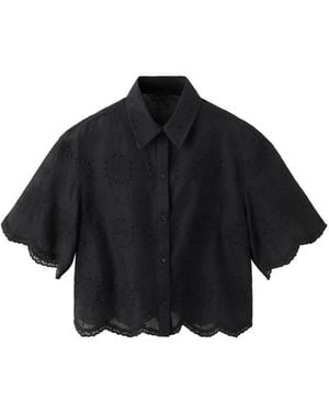 Mango Embroidered Cropped Shirt - Black