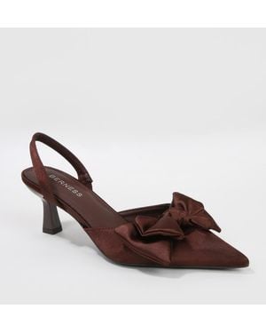 BERNESS Michaela Satin Bow Slingback Pumps - Brown