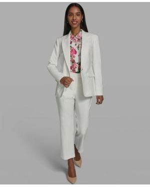 KARL LAGERFELD Collared Woven Blazer Short Sleeve Collared Blouse Woven Ankle Pants - Gray