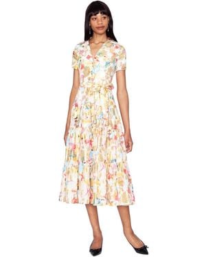 White Tie By Shani V-neck Tiered Polyester Midi Shirt Dress - Pink
