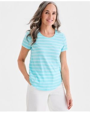 Style & Co. Petite Short-sleeve Stripe Crewneck T-shirt - Blue