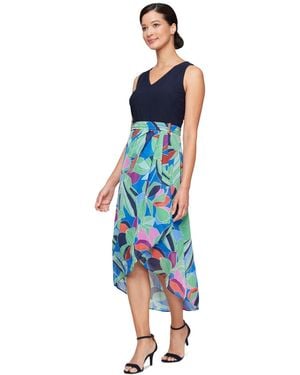 Sl Fashions Mixed-media A-line Sleeveless Dress - Blue
