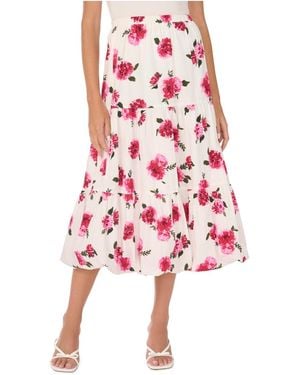 Cece 3-tier Bubble-hem Elastic-waist Cotton Skirt - Red