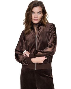 DKNY Petite Mock-neck Zip-front Jacket - Brown