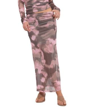 Petal & Pup Caelira Abstract-print Mesh Midi Skirt - Pink