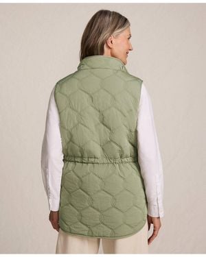 Lands' End Reversible Quilted High Pile Fleece Vest - Green