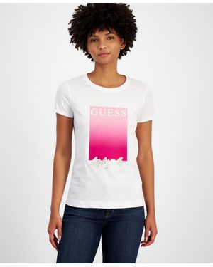 Guess Crewneck Cotton Embellished-logo T-shirt - White