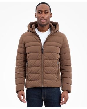 Michael Kors Dressy Hooded Stretch Packable Jacket - Brown