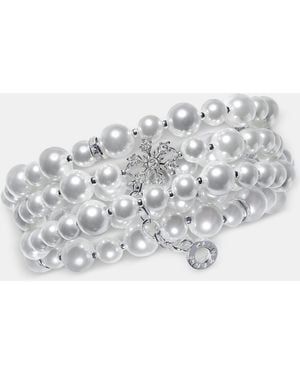 Anne Klein Cubic Zirconia And Imitation Pearl Silver-tone Snowflake 3-piece Stretch Bracelet - Metallic