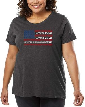 LA Pop Art Plus Size Happy 4th Of July Word Art T-shirt - Gray