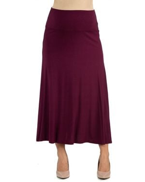 24seven Comfort Apparel Elastic Waist Solid Color Maternity Maxi Skirt - Purple