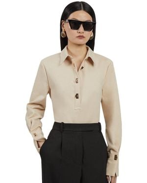 Karen Millen Techno Cotton Gold Clasp Shirt - Natural