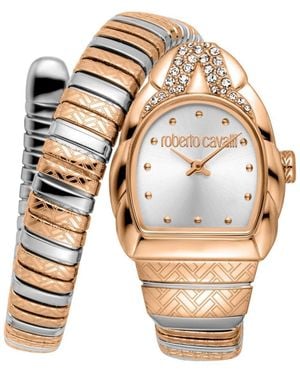 Roberto Cavalli Aurora Quartz Stainless Steel Bracelet Watch - White