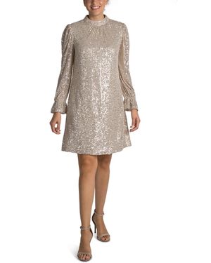 Julia Jordan Sequin Mock-neck Sheath Dress - Natural
