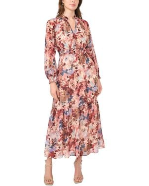 Msk Floral Long-sleeve V-neck Maxi Dress - Red